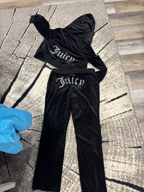 Juicy Couture Black Velvet Women's Hoodie & Straight Leg Pants Set